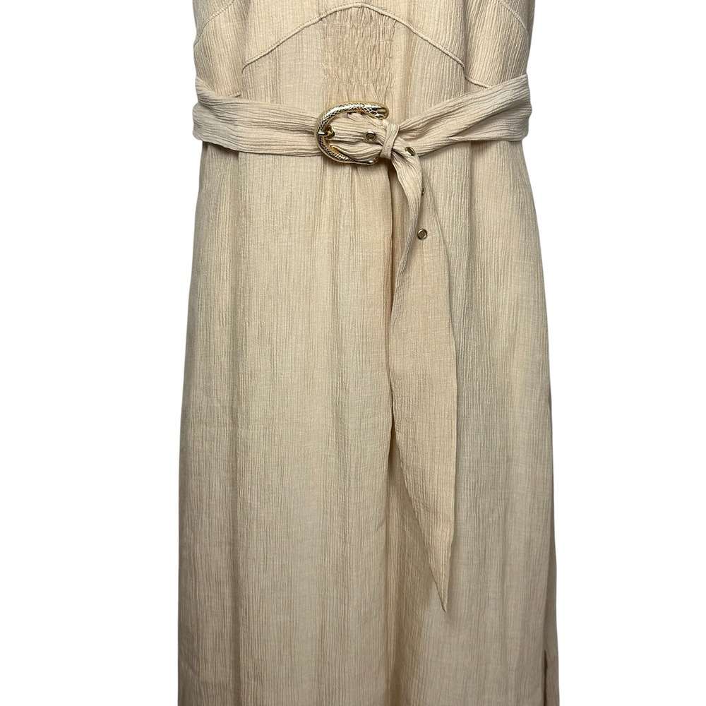 Nanushka Lily Sand Pleat Voile Belted Sleeveless Maxi Dress Beige Medium NWT - Picture 9 of 15